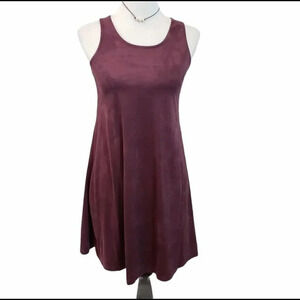 Pink Republic Faux Suede Dress S Burgundy Lace Up Back Cut Out Mini A-Line